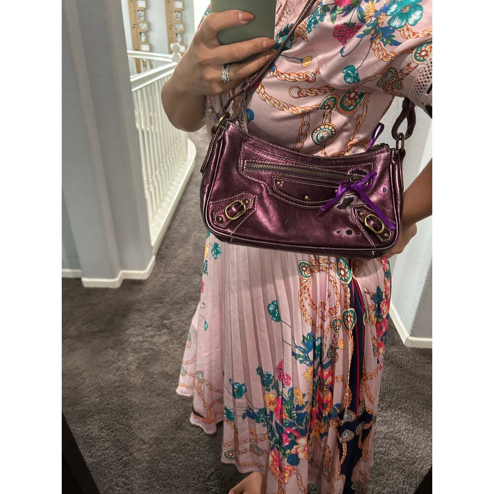 Helen Welsh Made in Italy Purple Metallic 90s Y2K Leather Shoulder Bag